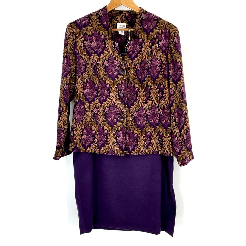 DORBY Vintage Womens 12 Blazers Suit Jackets‎ Purple Demask Single Breast Ladies